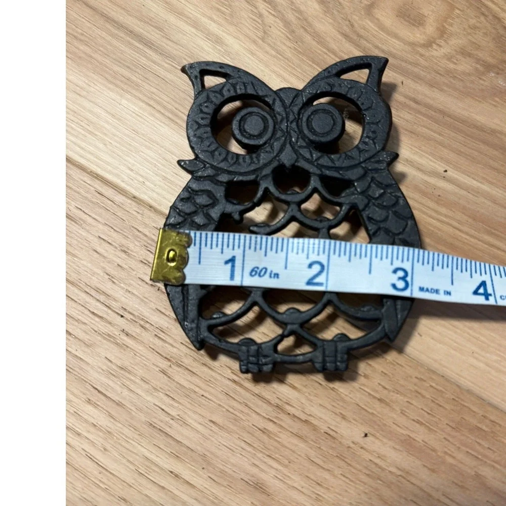 Vintage Owl Trivet Cast Iron Black Retro Cottagecore Country Kitchen Decor